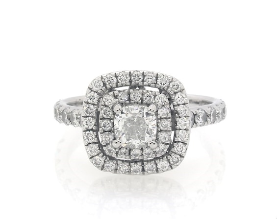 Previously Owned Neil Lane Cushion-Cut Diamond Double Halo Engagement Ring 1-1/8 ct tw 14K White Gold Size 5