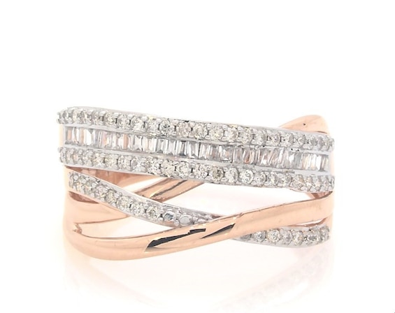 Previously Owned Baguette & Round-Cut Diamond Multi-Row Crossover Ring 1/2 ct tw 10K Rose Gold