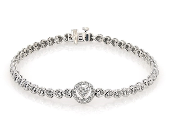 Previously Owned Round-Cut Diamond Heart Link Bracelet 1/2 ct tw Sterling Silver 7.25”