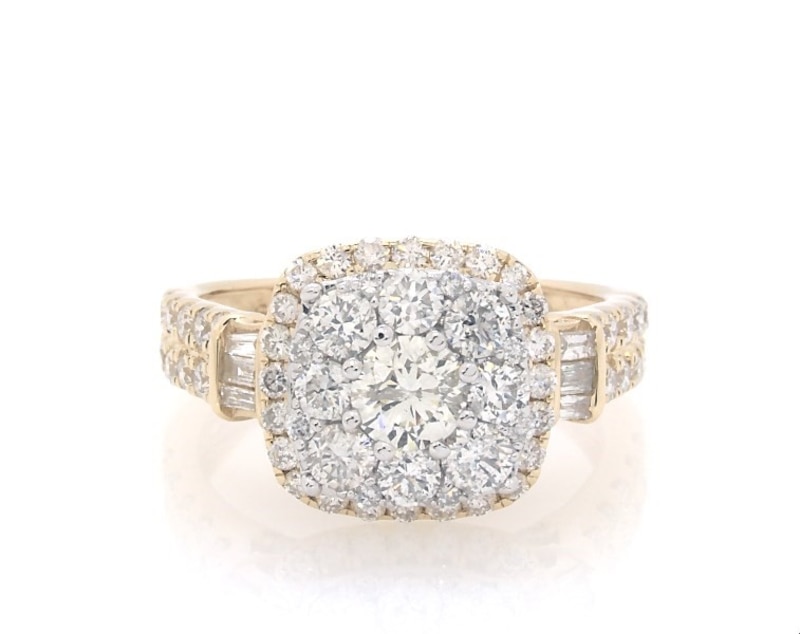 Main Image 1 of Previously Owned Multi-Diamond Center Cushion Frame Collar Engagement Ring 2 ct tw 10K Yellow Gold