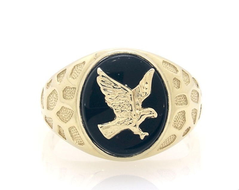 Previously Owned Men's Black Onyx Eagle Signet Ring 10K Yellow Gold