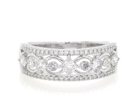 Previously Owned THE LEO First Light Diamond Princess & Round-Cut Anniversary Ring 1 ct tw 14K White Gold