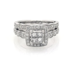 Previously Owned Princess-Cut Quad Diamond Bridal Set 3/4 ct tw 14K White Gold Size 5