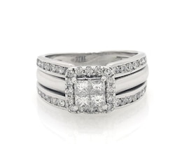 Previously Owned Princess-Cut Quad Diamond Bridal Set 7/8 ct tw 10K & 14K White Gold Size 5