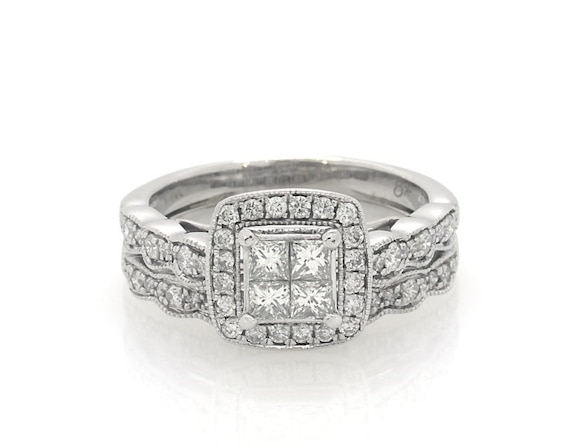 Previously Owned Princess-Cut Quad Diamond Bridal Set 3/4 ct tw 14K White Gold Size 5.5