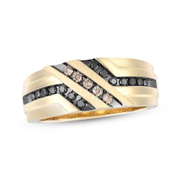 Previously Owned Men’s Black & Brown Diamond Wedding Band 1/3 ct tw 10K Yellow Gold