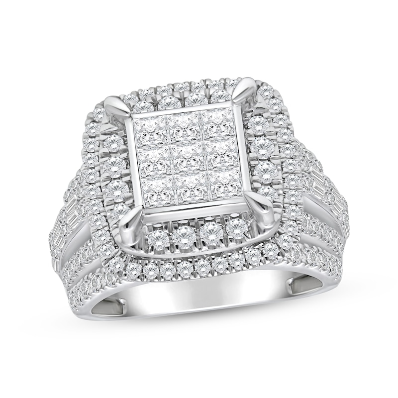 Main Image 1 of Previously Owned Princess-Cut Multi-Diamond Center Engagement Ring 3 ct tw 10K White Gold