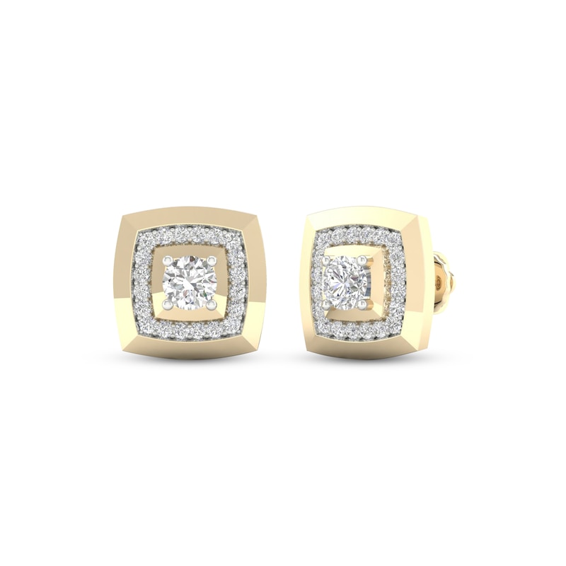 Previously Owned Men's Lab-Grown Diamonds by KAY Cushion Frame Stud Earrings 1 ct tw 14K Yellow Gold