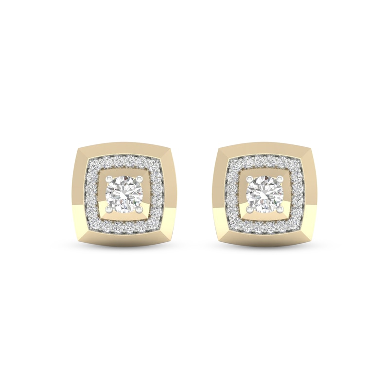 Previously Owned Men's Lab-Grown Diamonds by KAY Cushion Frame Stud Earrings 1 ct tw 14K Yellow Gold