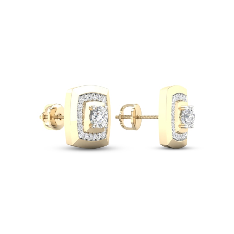 Previously Owned Men's Lab-Grown Diamonds by KAY Cushion Frame Stud Earrings 1 ct tw 14K Yellow Gold