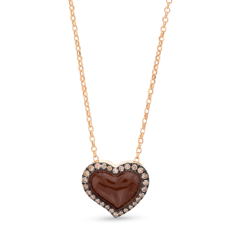 Main Image 1 of Previously Owned Godiva x Le Vian Enamel Heart Necklace 1/3 ct tw Diamonds 14K Strawberry Gold 19&quot;