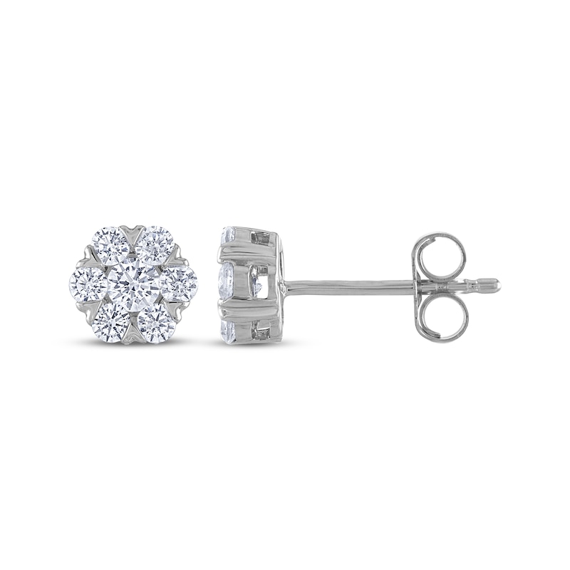 Previously Owned THE LEO Diamond Flower Stud Earrings 1/2 ct tw 14K White Gold