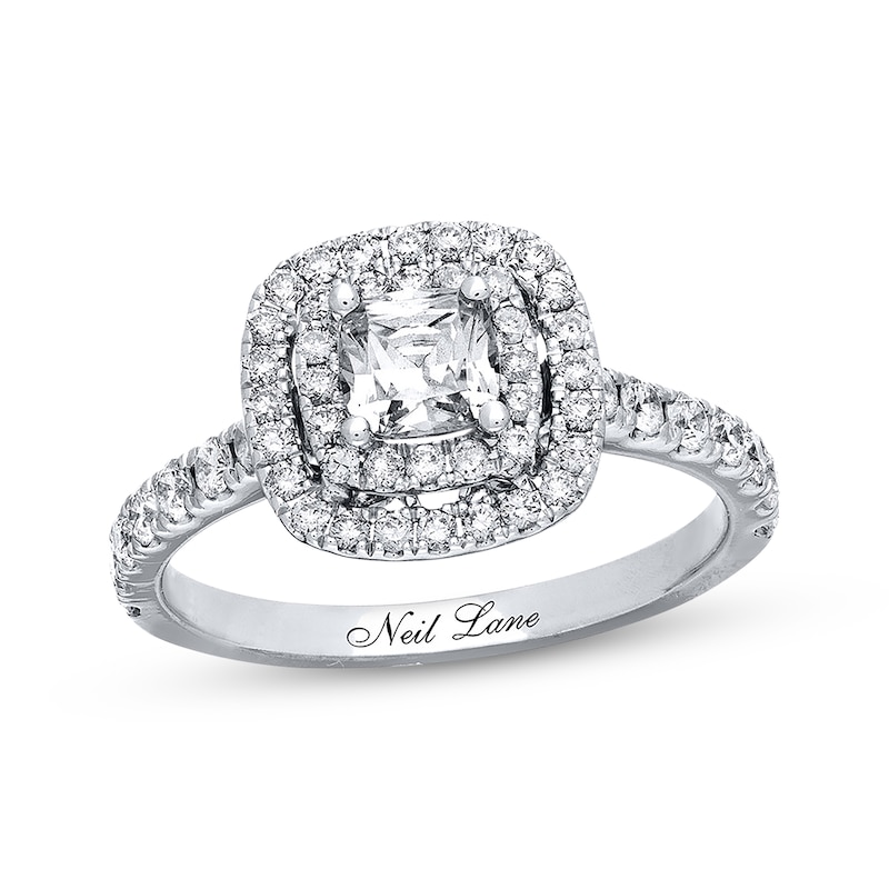 Main Image 1 of Previously Owned Neil Lane Engagement Ring 1-1/8 ct tw Cushion & Round-cut Diamonds 14K White Gold Size 7.5