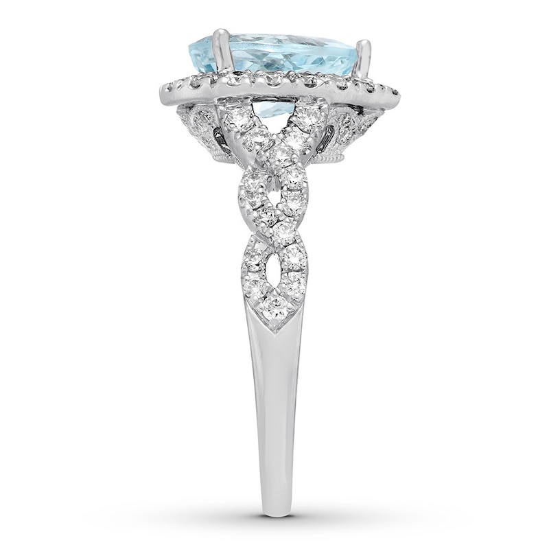 Main Image 3 of Previously Owned Neil Lane Aquamarine Engagement Ring 3/4 cttw Pear & Round-cut 14K White Gold Size 8