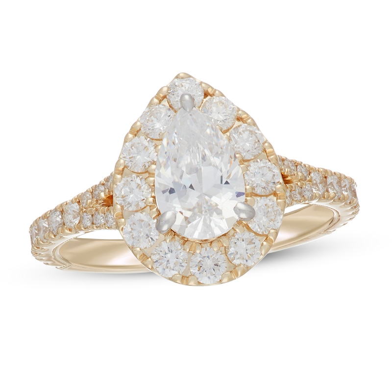 Main Image 1 of Previously Owned Neil Lane Diamond Engagement Ring 1-7/8 ct tw Pear & Round-cut 14K Yellow Gold Size 8