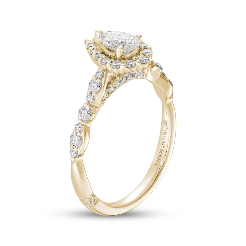 Previously Owned Monique Lhuillier Bliss Diamond Engagement Ring 7/8 ct tw Pear & Round-cut 18K Yellow Gold