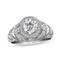 Previously Owned Neil Lane Round-Cut Diamond Halo Draped Engagement Ring 1-1/5 ct tw 14K White Gold Size 4