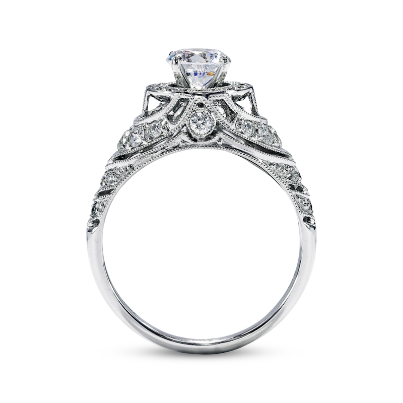 Main Image 3 of Previously Owned Neil Lane Round-Cut Diamond Halo Draped Engagement Ring 1-1/5 ct tw 14K White Gold Size 4