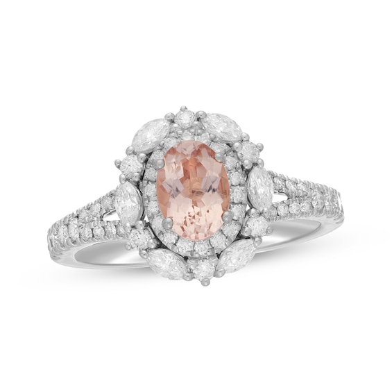 Previously Owned Neil Lane Oval-cut Morganite Engagement Ring 3/4 ct tw Diamonds 14K White Gold Size 7.5