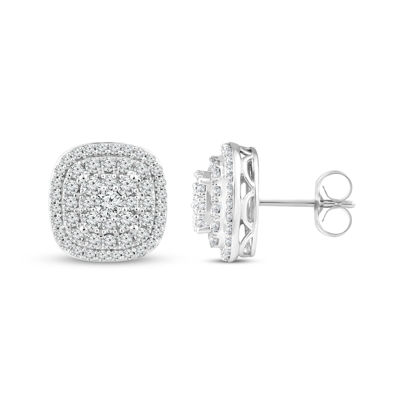 Previously Owned Lab-Grown Diamonds by KAY Cushion-Shaped Stud Earrings 1 ct tw 10K White Gold