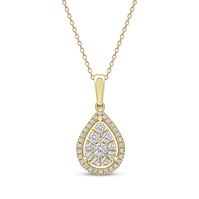 Main Image 1 of Previously Owned Diamond Teardrop Halo Necklace 1/2 ct tw 10K Yellow Gold 18&quot;