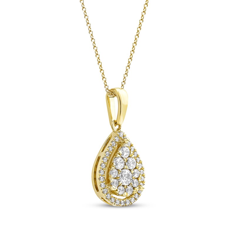 Main Image 2 of Previously Owned Diamond Teardrop Halo Necklace 1/2 ct tw 10K Yellow Gold 18&quot;