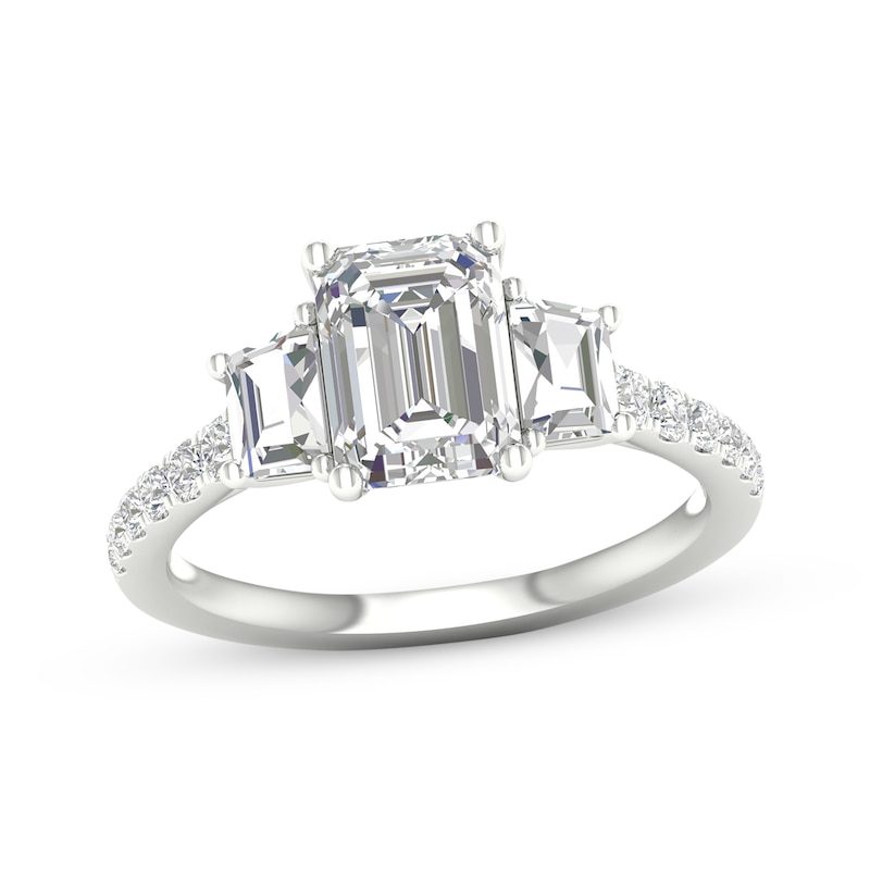 Main Image 1 of Previously Owned Memories Moments Magic Lab-Created Diamonds by KAY Emerald-Cut & Trapezoid-Cut Three-Stone Engagement Ring 2-5/8 ct tw 14K White Gold