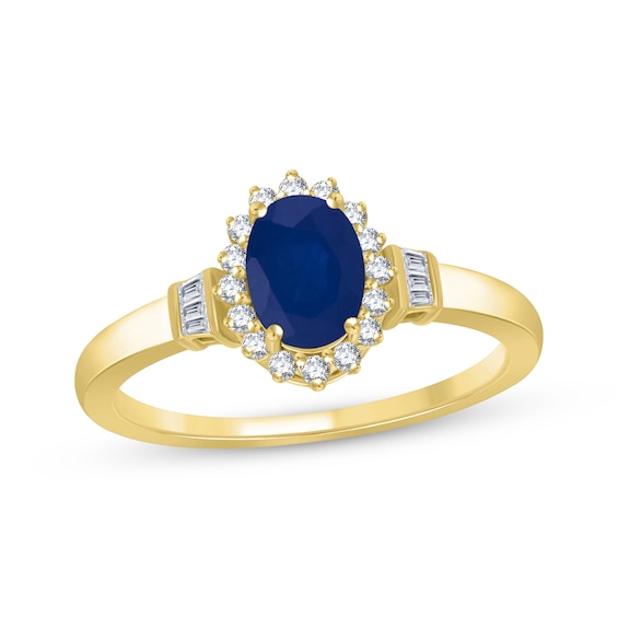 Previously Owned Oval-Cut Blue Sapphire & Diamond Ring 1/5 ct tw 10K Yellow Gold