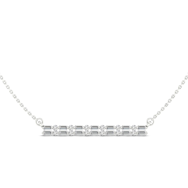 Previously Owned Lab-Created Diamonds by KAY Baguette & Round-Cut Bar Necklace 1/2 ct tw 14K White Gold 18"