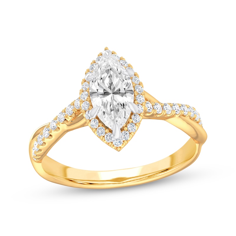 Main Image 1 of Previously Owned Lab-Grown Diamonds by KAY Marquise-Cut Twist Shank Engagement Ring 1-1/4 ct tw 14K Yellow Gold