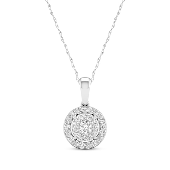 Previously Owned Lab-Created Diamonds by KAY Circle Halo Necklace 1/2 ct tw 10K White Gold 18"