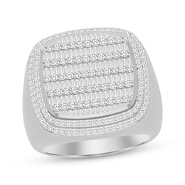 Previously Owned Men's Baguette & Round-Cut Multi-Diamond Center Cushion Frame Ring 1-1/2 ct tw 10K White Gold