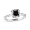 Thumbnail Image 1 of Previously Owned Princess-Cut Black Diamond & White Diamond Halo Engagement Ring 1 ct tw 14K White Gold