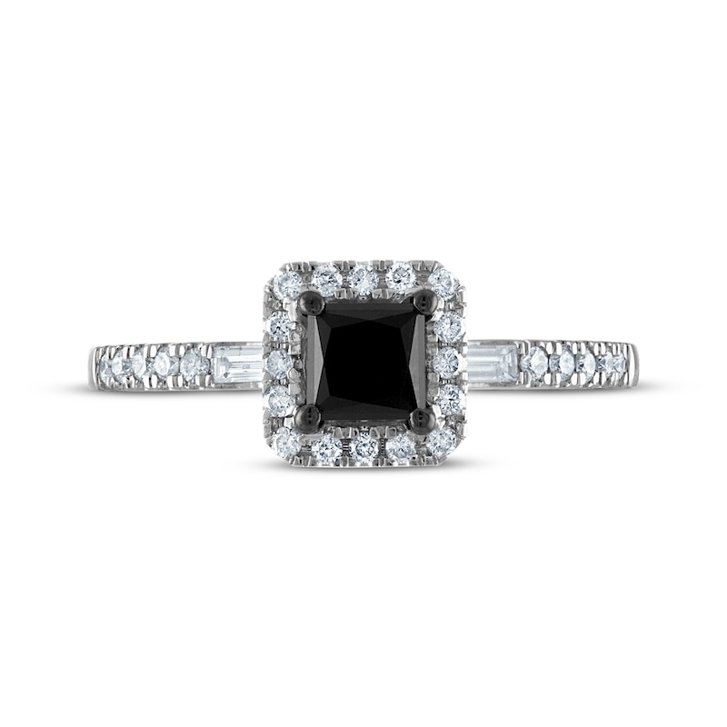 Main Image 3 of Previously Owned Princess-Cut Black Diamond & White Diamond Halo Engagement Ring 1 ct tw 14K White Gold