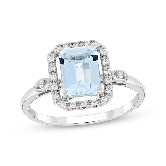 Previously Owned Emerald-Cut Aquamarine & Diamond Ring 1/10 ct tw 10K White Gold