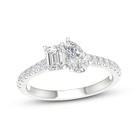 Previously Owned Toi et Moi Emerald-Cut & Pear-Shaped Lab-Grown diamond Engagement Ring 1-1/4 ct tw 14K White Gold