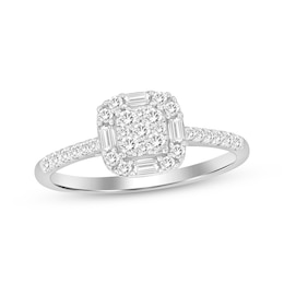 Previously Owned Baguette & Round-Cut Diamond Promise Ring 1/3 ct tw 10K White Gold