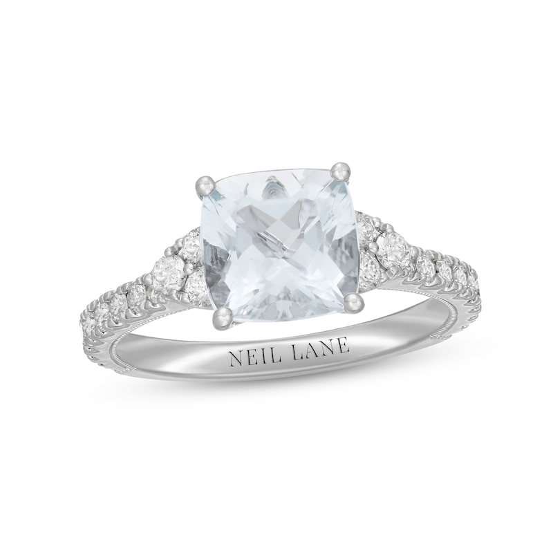 Main Image 1 of Previously Owned Neil Lane Aquamarine & Diamond Engagement Ring 5/8 ct tw Round-cut 14K White Gold Size 7.5