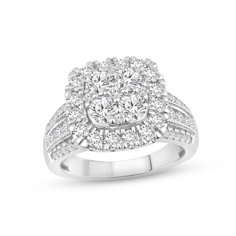 Main Image 1 of Previously Owned Multi-Diamond Center Engagement Ring 2 ct tw Round-cut 14K White Gold