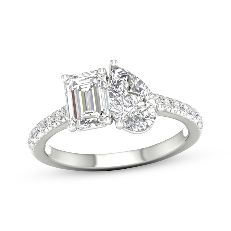 Main Image 1 of Previously Owned Toi et Moi Emerald-Cut & Pear-Shaped Lab-Grown Diamond Engagement ring 2-1/4 ct tw 14K White Gold