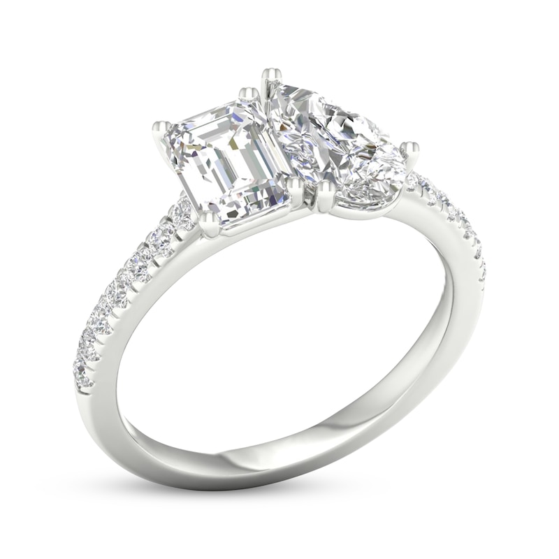 Main Image 2 of Previously Owned Toi et Moi Emerald-Cut & Pear-Shaped Lab-Grown Diamond Engagement ring 2-1/4 ct tw 14K White Gold