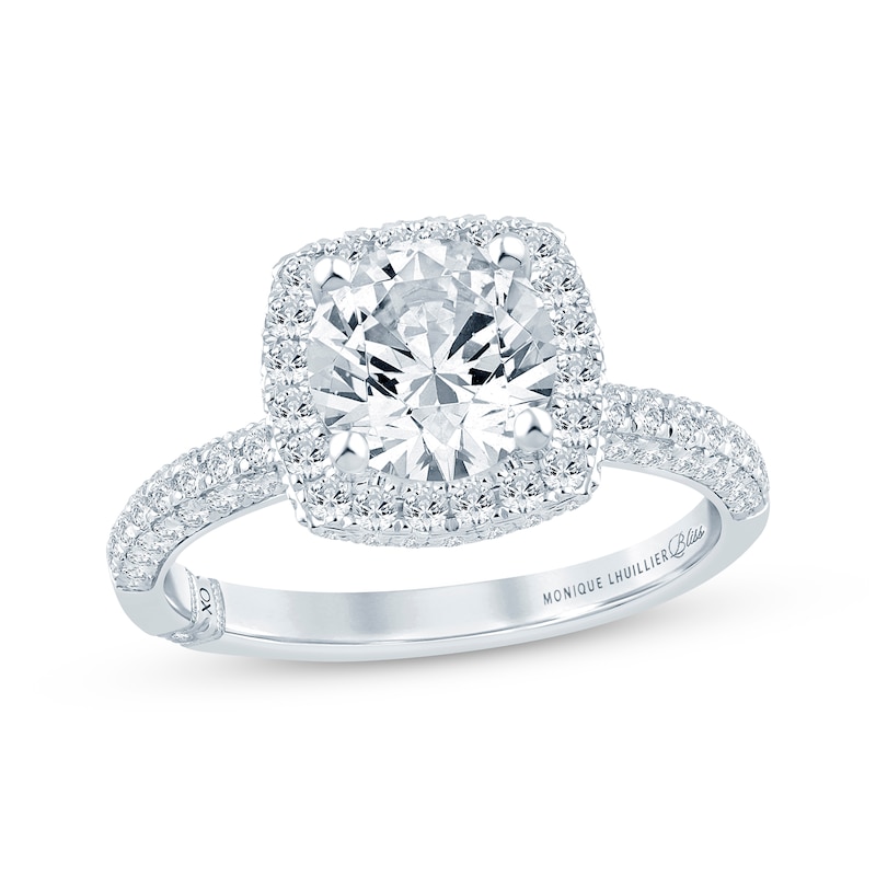 Main Image 1 of Previously Owned Monique Lhuillier Bliss Round-Cut Lab-Grown Diamond Engagement Ring 2-1/8 ct tw 18K White Gold