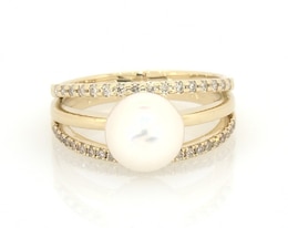 Previously Owned Cultured Pearl & Diamond Engagement Ring 1/3 ct tw 10K & 14K Yellow Gold Size 8