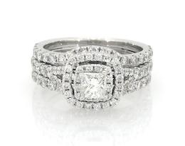 Previously Owned Neil Lane Princess-Cut Diamond Double Halo Bridal Set 1-3/4 ct tw 14K White Gold Size 5.75