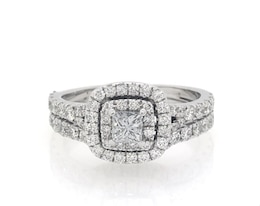 Previously Owned Neil Lane Princess-Cut Diamond Double Halo Bridal Set 1-1/3 ct tw 14K White Gold Size 4.75