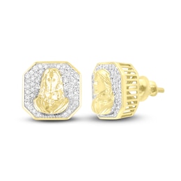 Previously Owned Men's Diamond Christ Earrings 1/4 ct tw 10K Yellow Gold