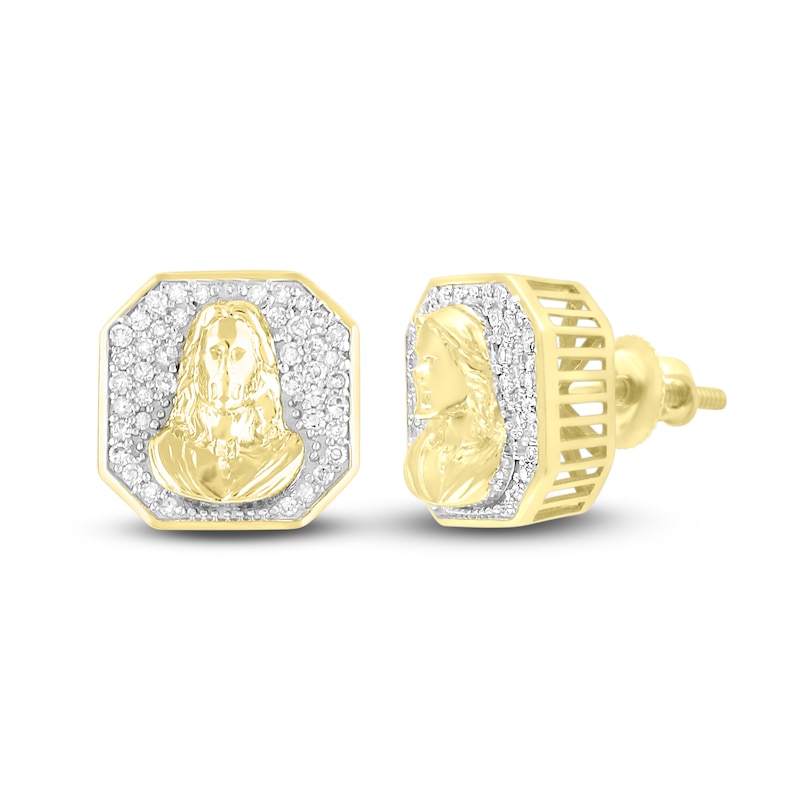 Main Image 1 of Previously Owned Men's Diamond Christ Earrings 1/4 ct tw 10K Yellow Gold