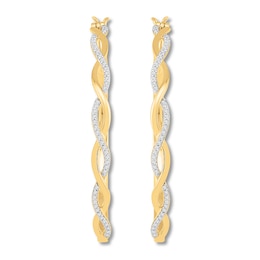 Previously Owned Diamond Twist Hoop Earrings 1/2 ct tw Round-cut 10K Yellow Gold