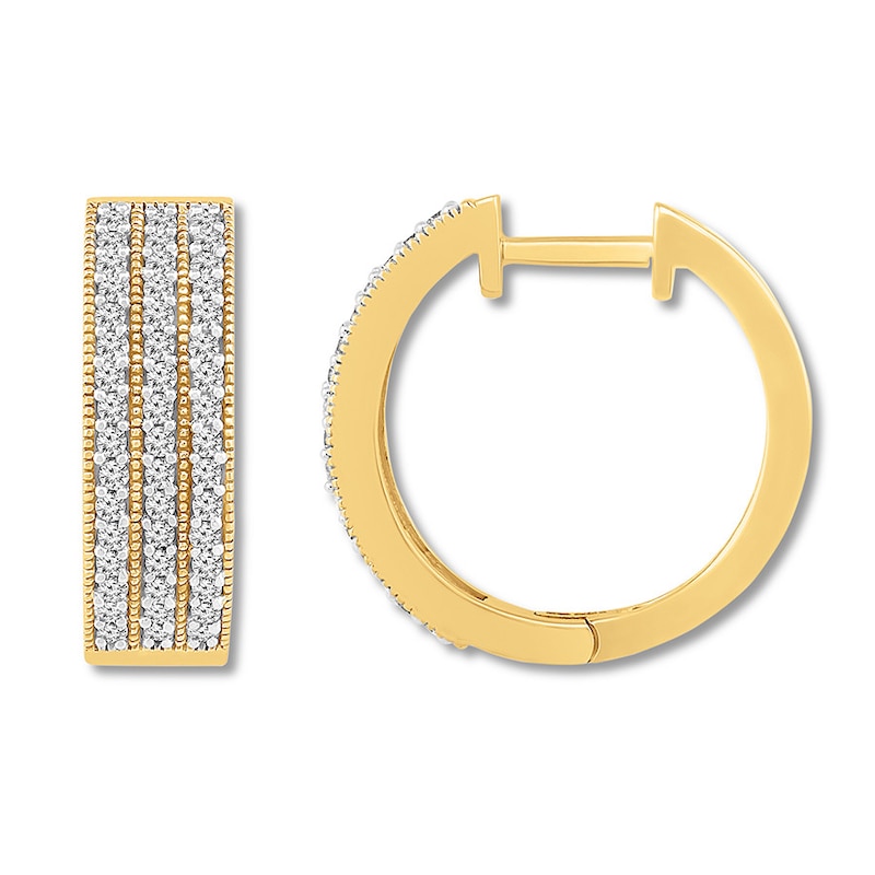 Main Image 2 of Previously Owned Diamond Hoop Earrings 1/2 ct tw Round-cut 10K Yellow Gold