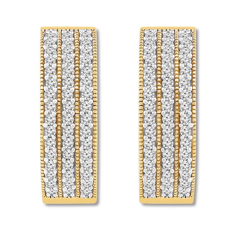 Main Image 3 of Previously Owned Diamond Hoop Earrings 1/2 ct tw Round-cut 10K Yellow Gold